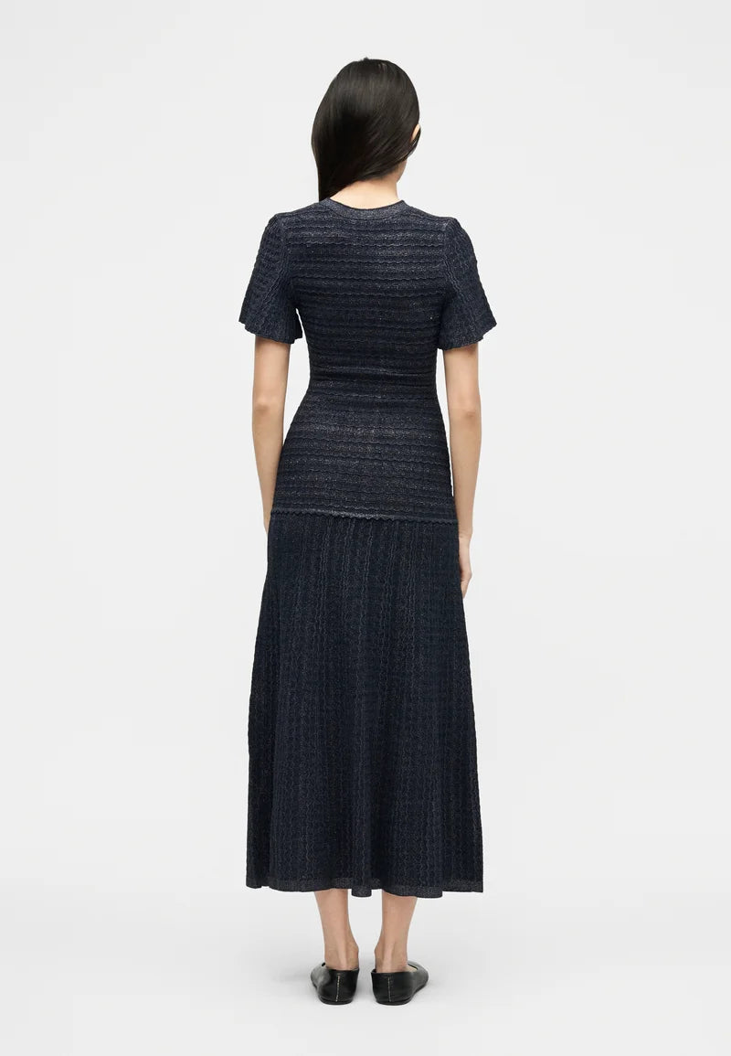SD Diane Blue Rhinestone Viscose-blend Metallic Knit Maxi Dress