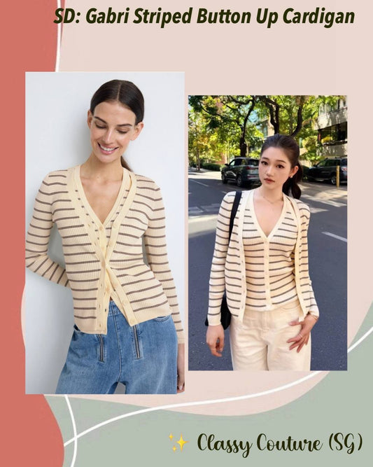 SD Gabri Striped Button Up Viscose-blend Ribbed Cardigan (with attached camisole top)