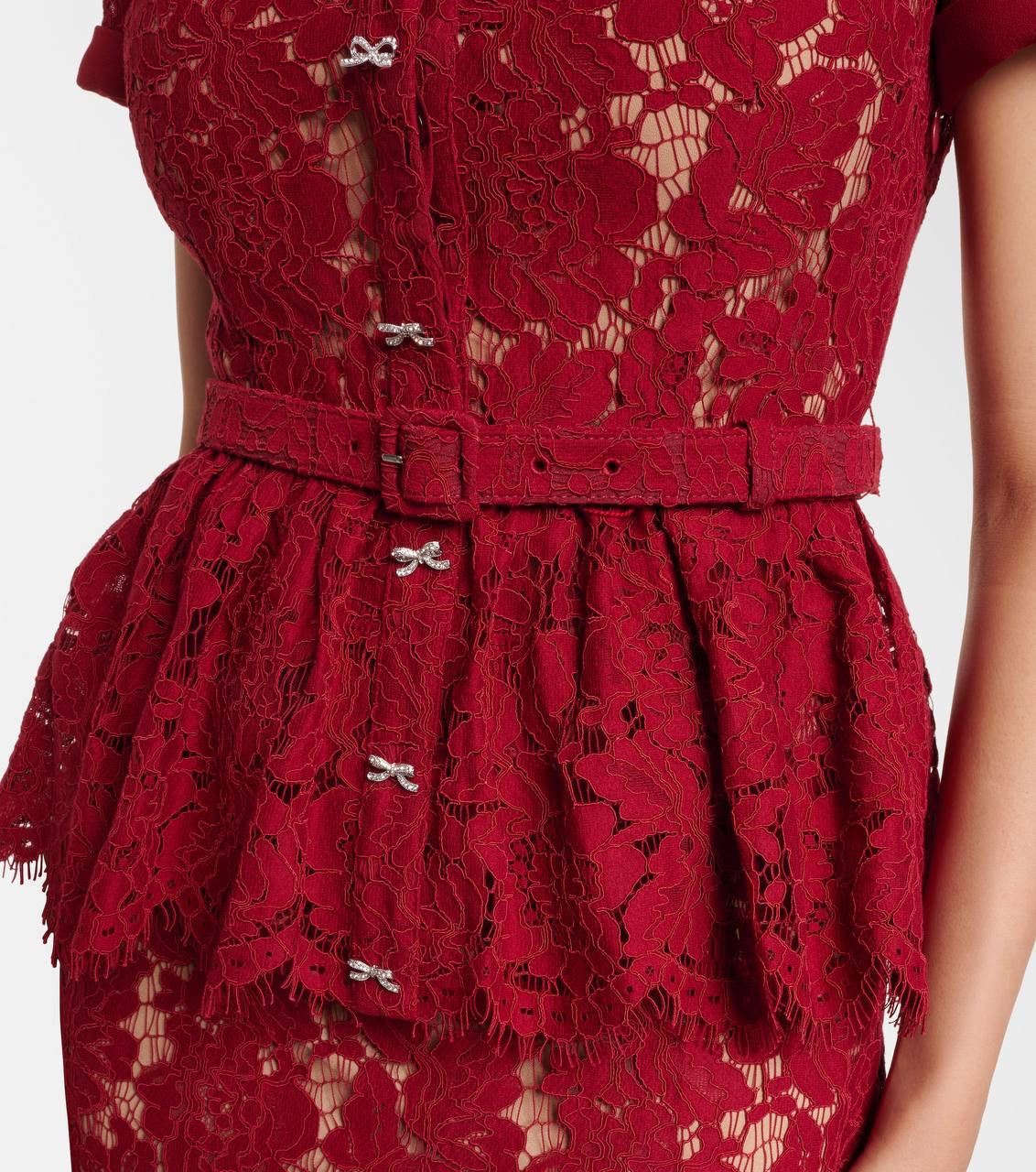 SP White & Red Lace Peplum Midi Dress