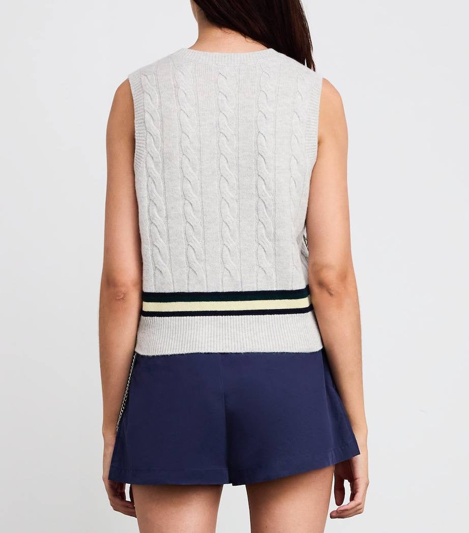 SD Maene Grey Wool-Cashmere Cable-Knit Sweater Vest