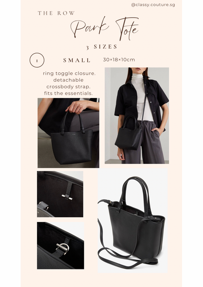3 Sizes! TR Black Grained Calfskin Park Tote Three Bag in Small | Medium | Large
