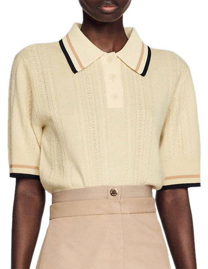 SD Loire Polo Stripe-detail Wool-Cashmere Knit Cropped Sweater Top