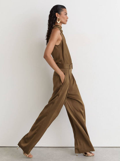 RS Erica Satin Cowl-Neck Wide-Leg Jumpsuit
