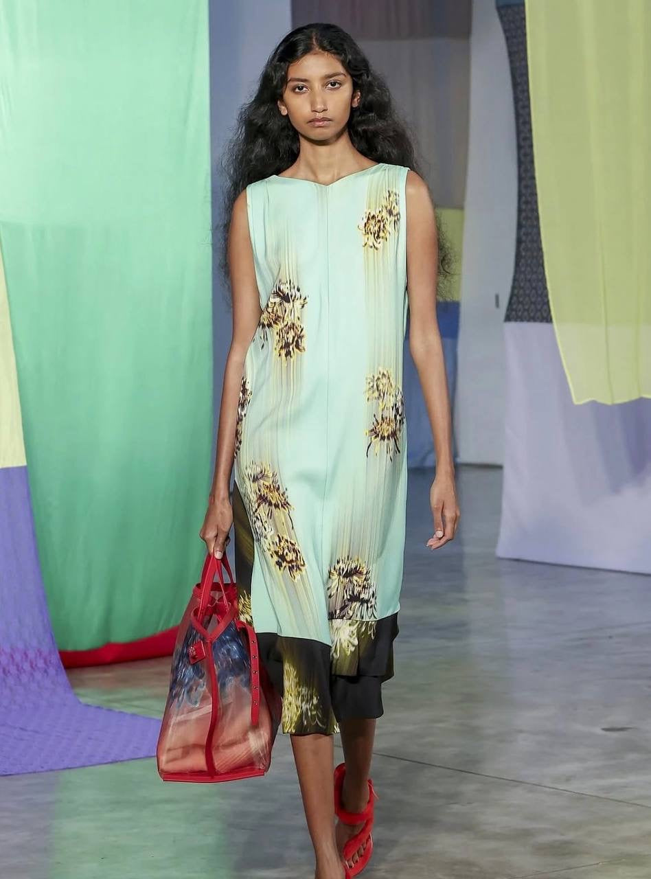 PS Rhetta Stretch-Viscose Shift Midi Dress In Blurred Chrysanthemum Print