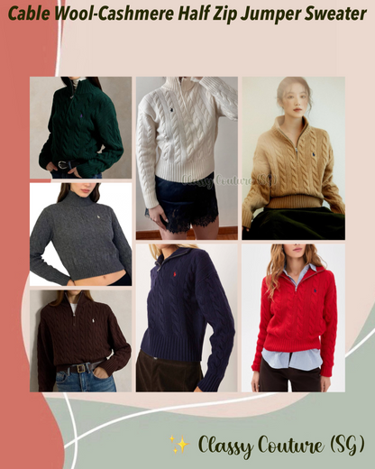7 Colors! Cable Wool & Cashmere Half Zip Jumper Sweater