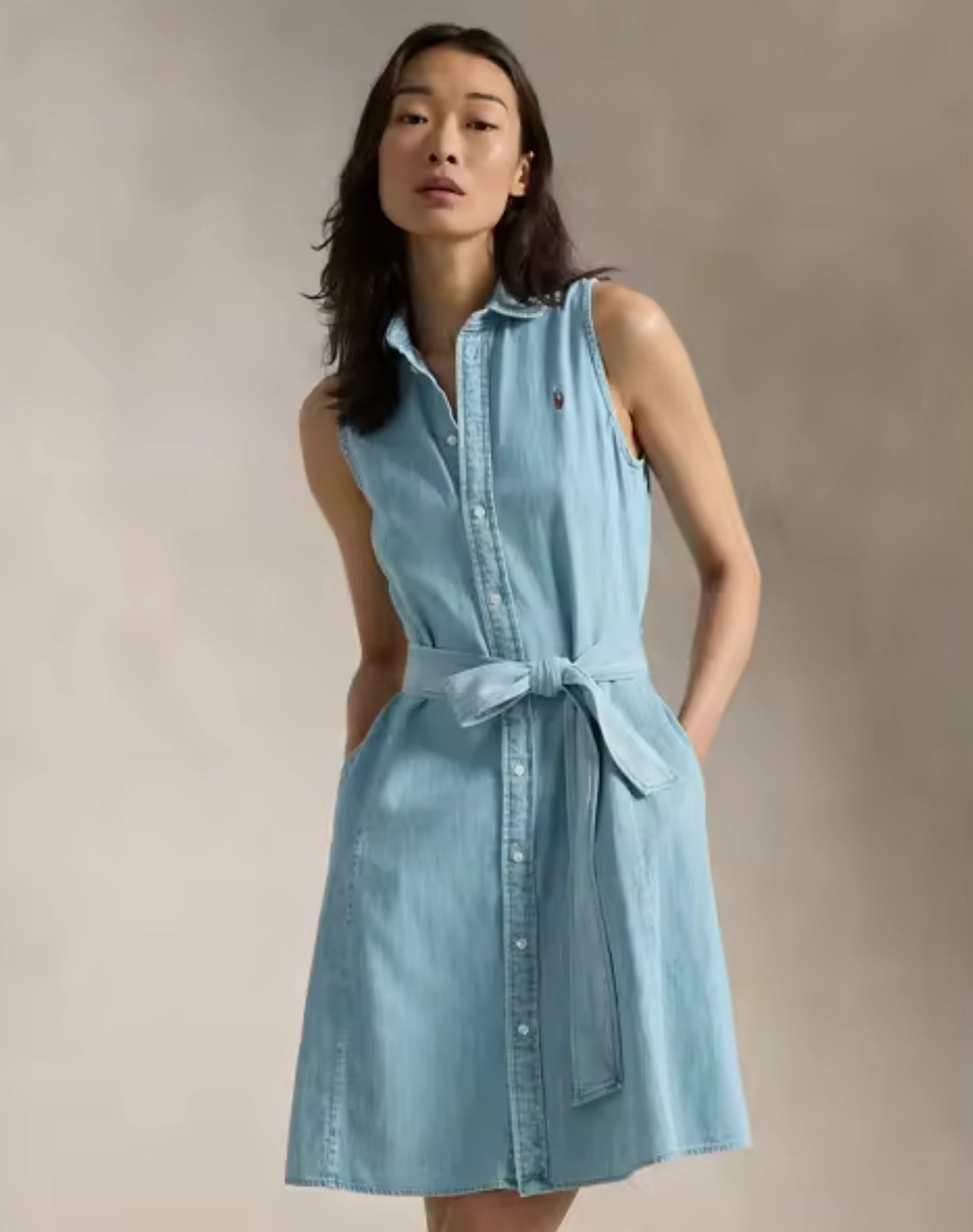 BEST! RL Oxford & Chambray Cotton Sleeveless Shirtdress Mini Dress