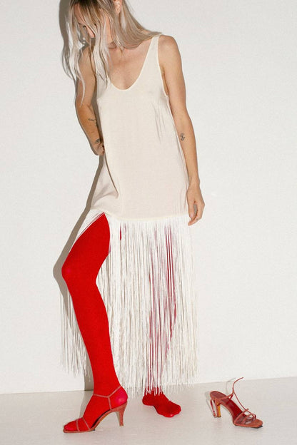 ML Tassel Lyocell-blend Fringe Slip Midi Dress