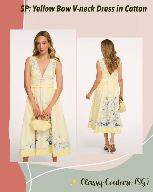 SP Yellow Bow V-neck Dress in Cotton