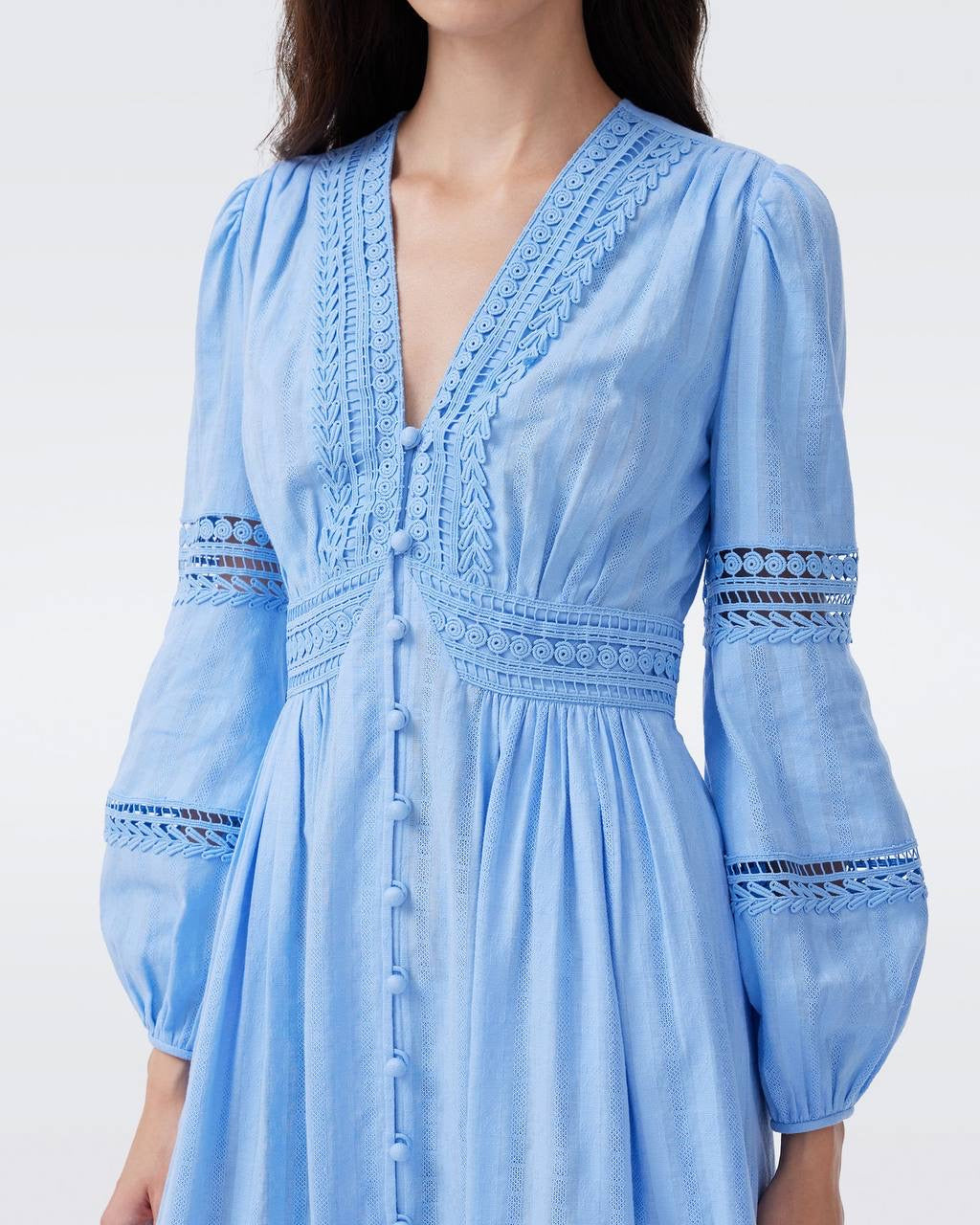 DVF Zina Long Sleeve Cotton Midi Dress