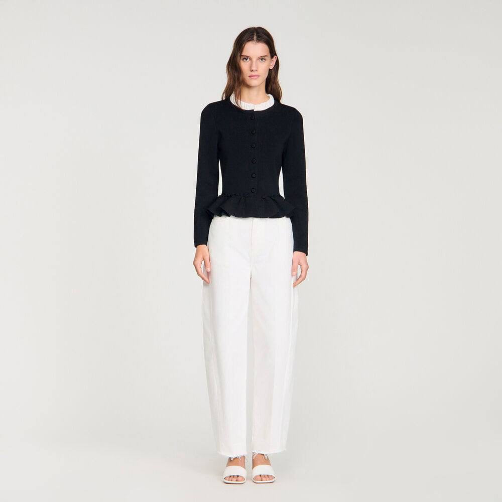 SD Removable Collar Viscose-blend Peplum Cardigan
