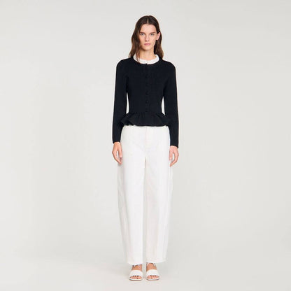 SD Removable Collar Viscose-blend Peplum Cardigan
