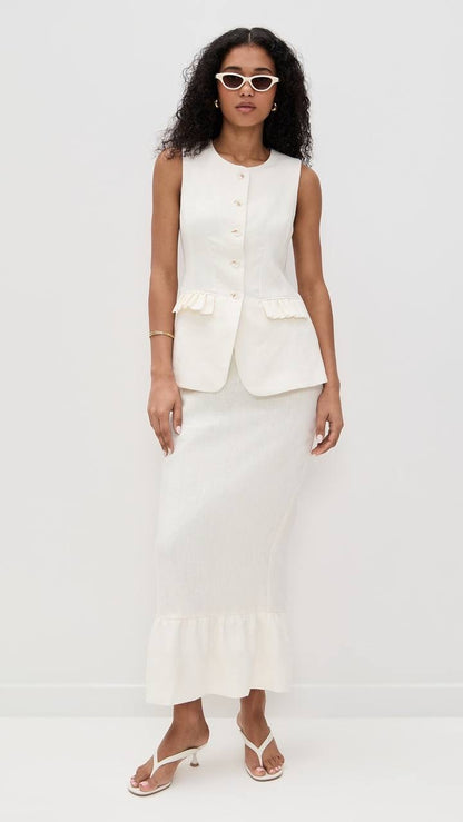 PSE Matilda Gilet Linen Vest Top | Midi Column Skirt | Set