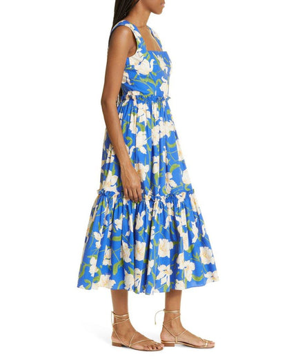 CC Claire Blue Floral Cotton Poplin Midi Dress