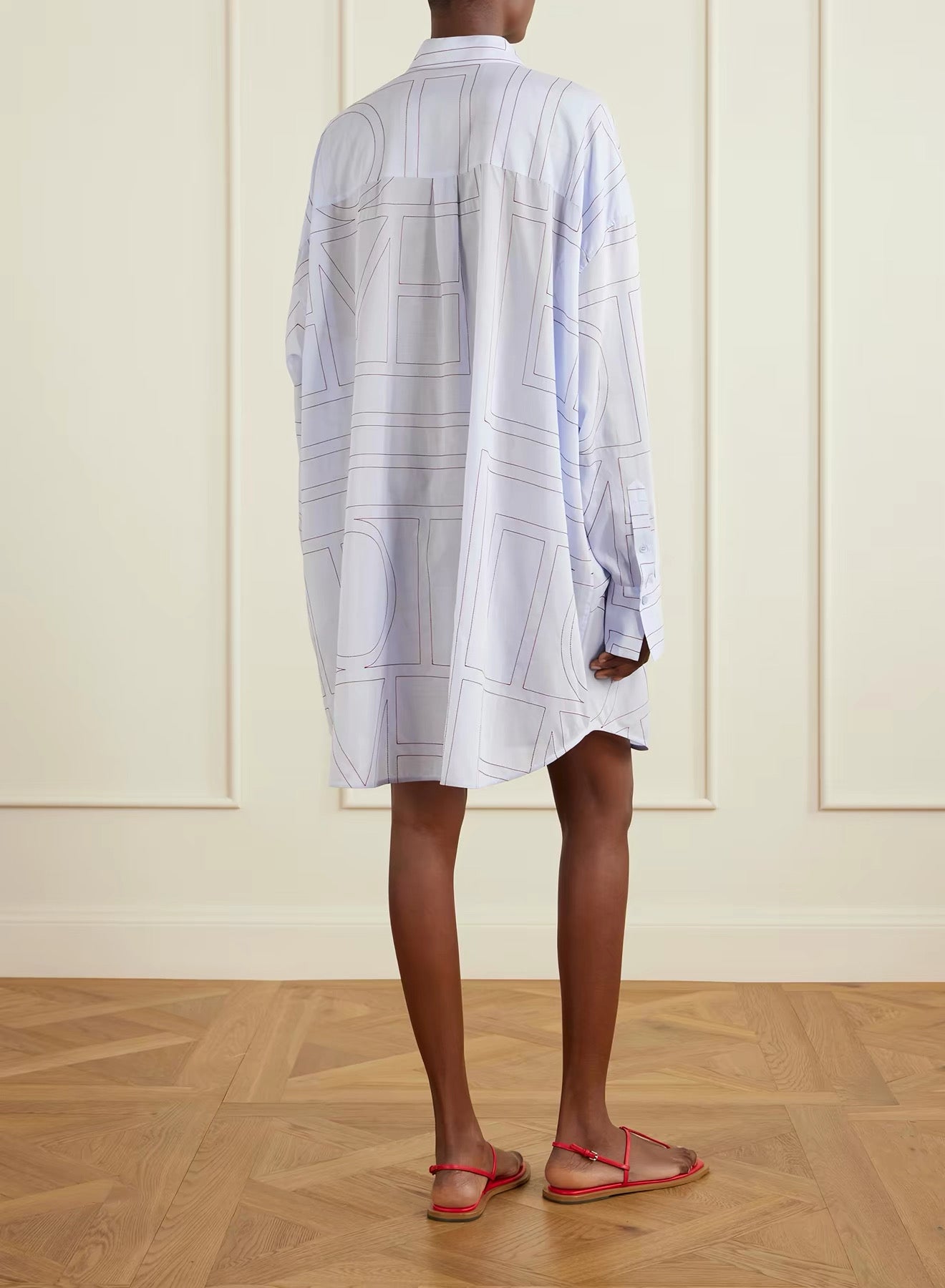 4 Colors! Tot Long Summer Cotton-blend Embroidered Monogram Oversized Shirt Shirtdress Mini Dress