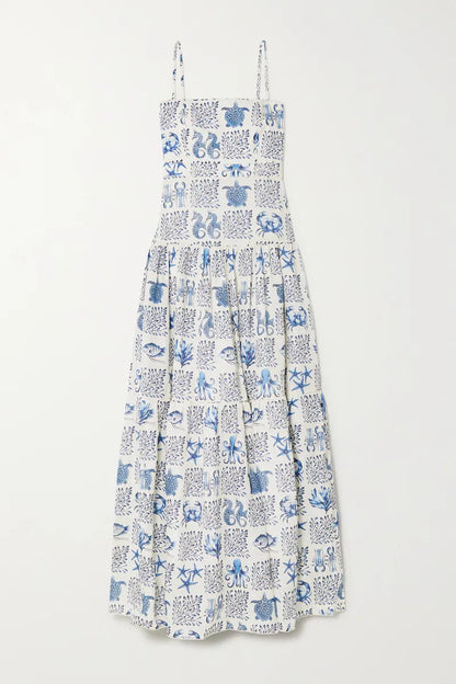 AB Lima Tiered Printed Linen Maxi Dress
