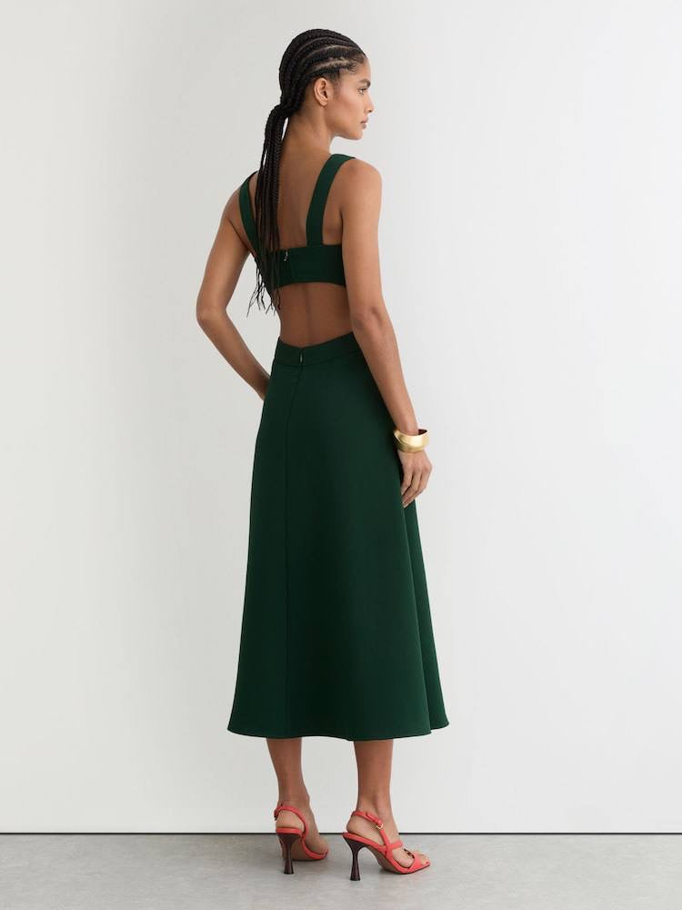 RS Dina Waisted Cut-Out Twill Midi Dress