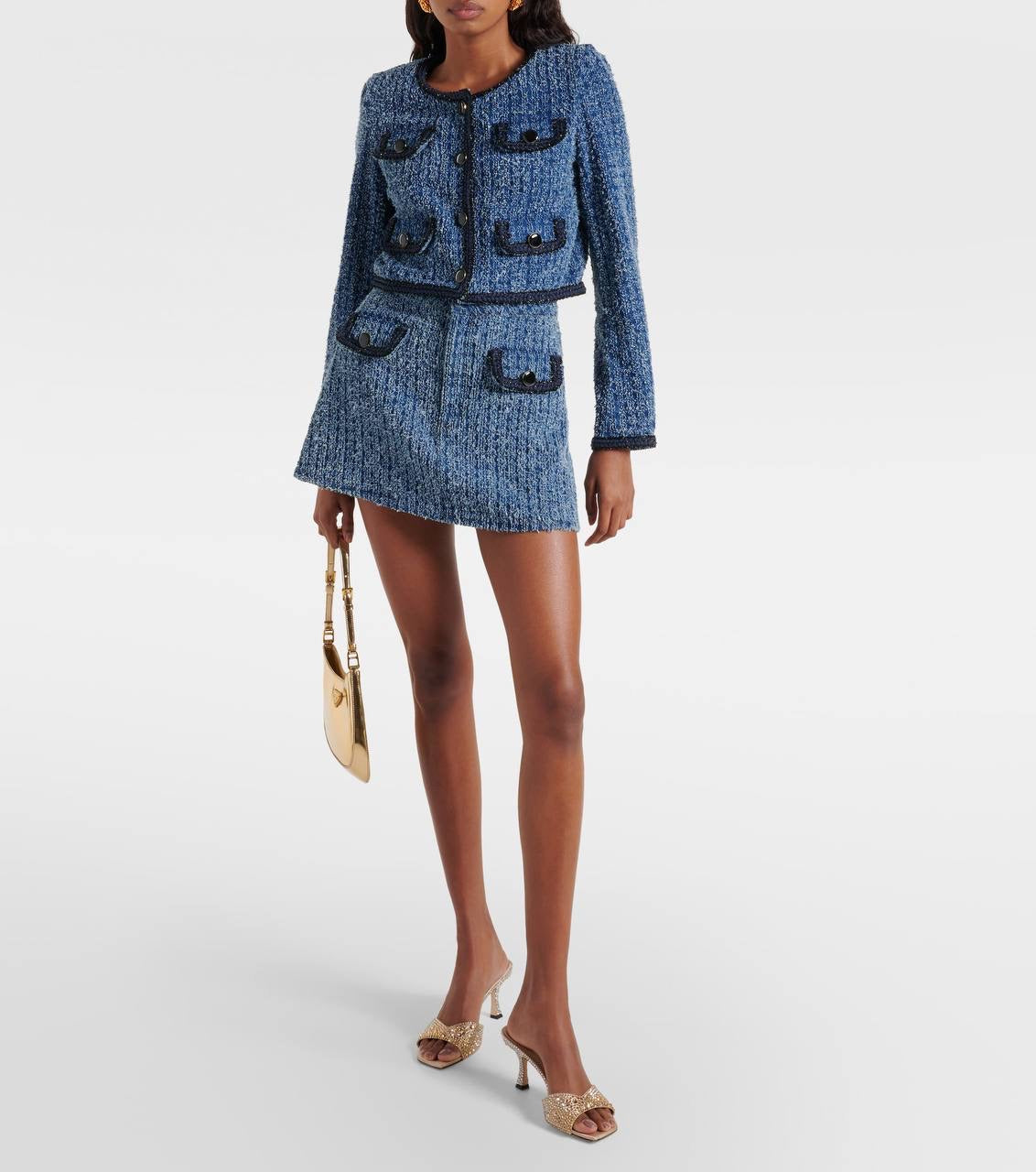 SP Textured Denim Jacket Mini Skirt