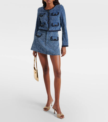 SP Textured Denim Jacket Mini Skirt
