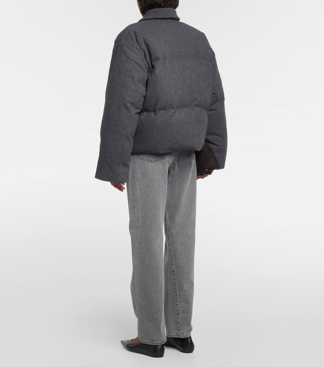 TOT Funnel Neck Down-filled Flannel-Wool Parka Puffer Jacket