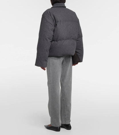 TOT Funnel Neck Down-filled Flannel-Wool Parka Puffer Jacket