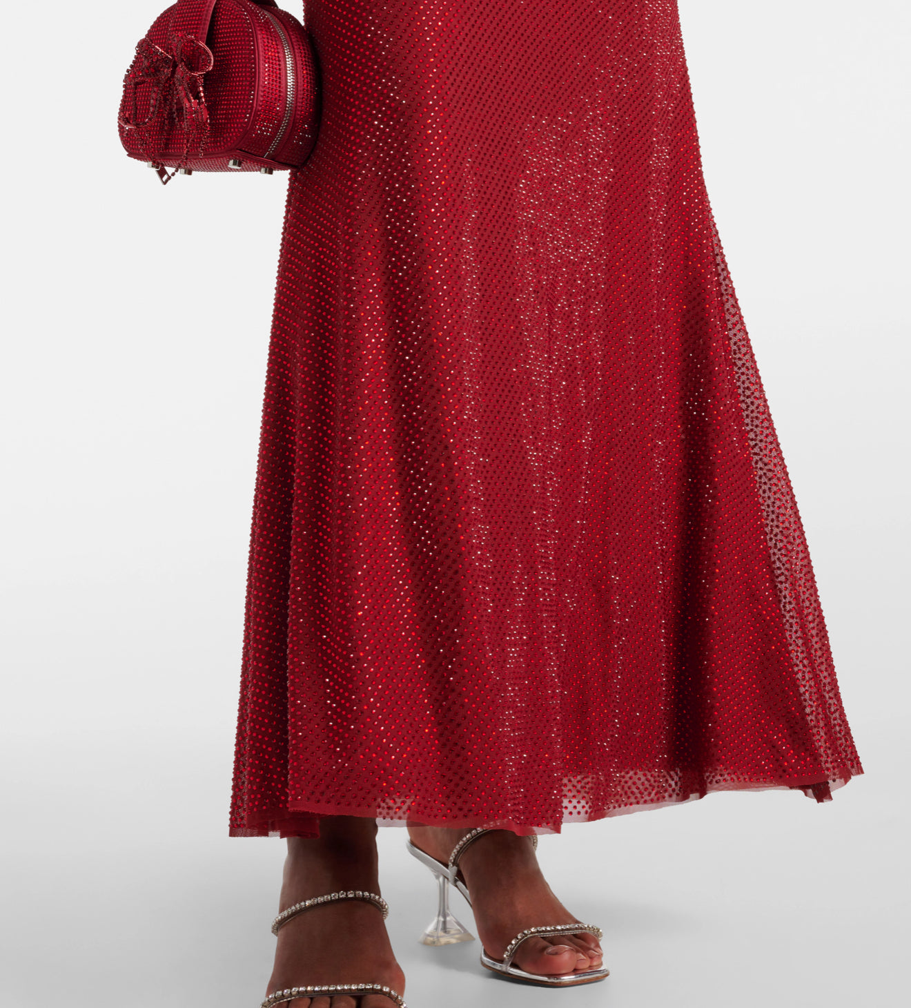 SP Red Rhinestone Mesh Maxi Dress