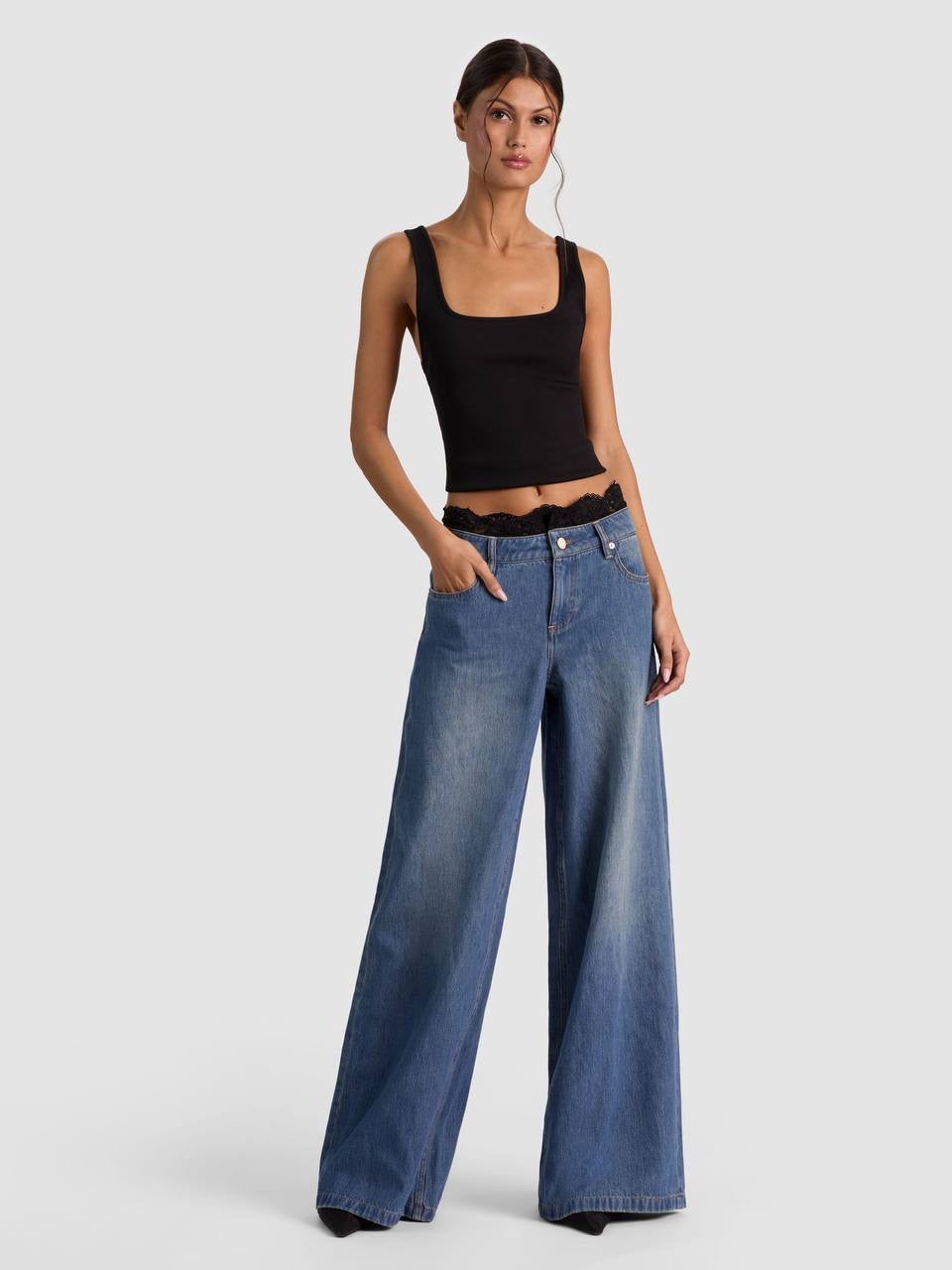 lan Lace Trim Mid-rise Baggy Wide-leg Jeans