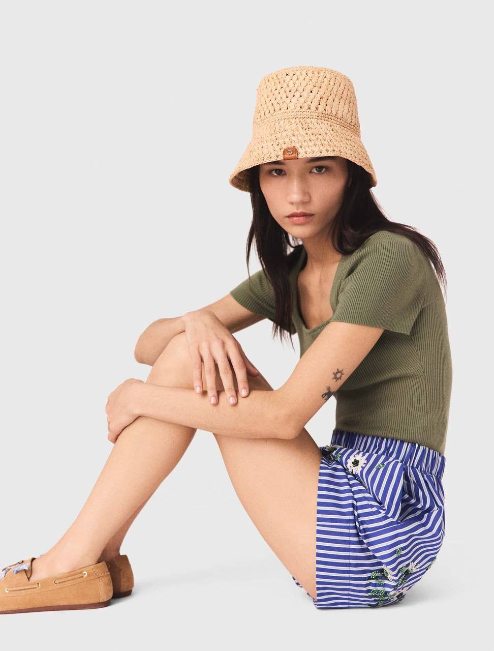 MJ Embroidered Bead Sequin Stripe Shirt | Shorts | Cotton-blend Set