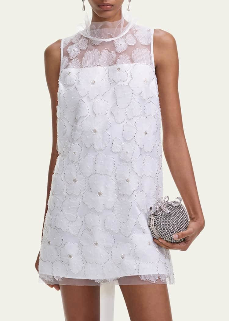 SP White Tulle Satin Bow Shift Mini Dress