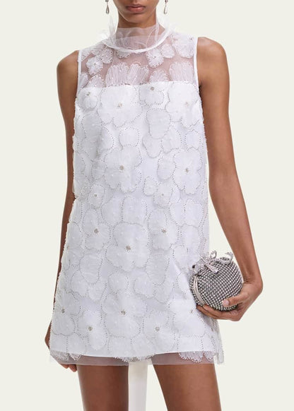 SP White Tulle Satin Bow Shift Mini Dress