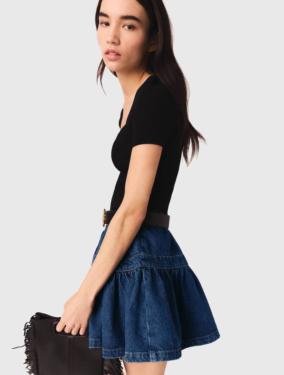 MJ Moka Rib Knit Sweetheart Shirt Top