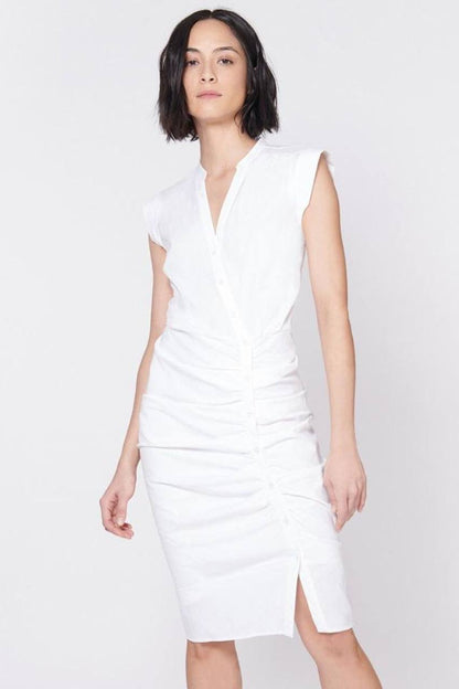VB Ruched Stretch-Cotton Midi Shirtdress Dress