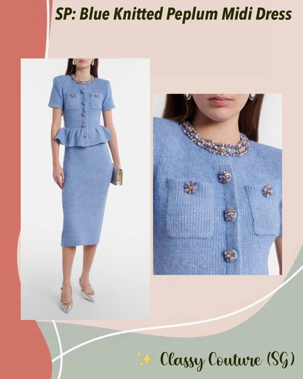 SP Blue Knitted Peplum Midi Dress