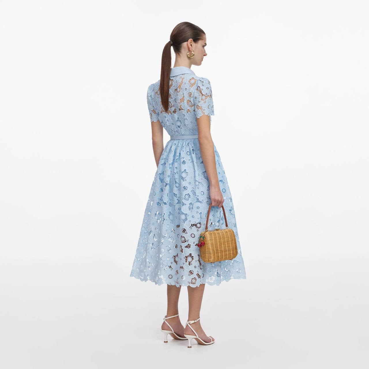 SP Blue Lace Collared Belted Shirtdress Midi Dress