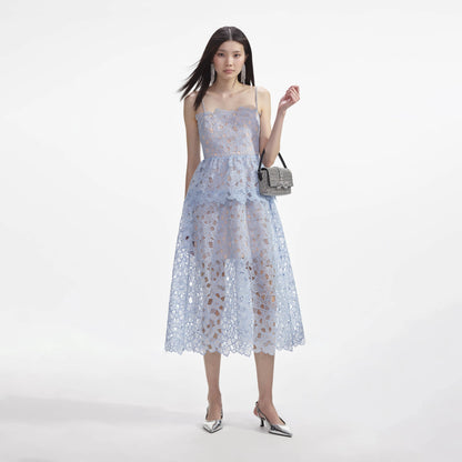 SP Blue Organza Lace Mini | Tiered Midi Dress