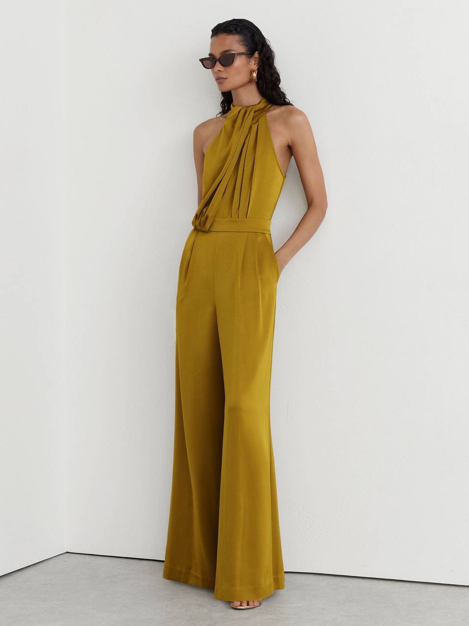 Finley Satin Draped Wide-Leg Jumpsuit