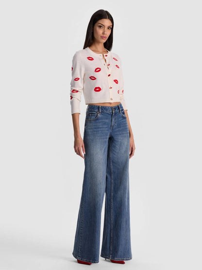 AO Daroda Lip Stretch-Wool Cardigan Sweater