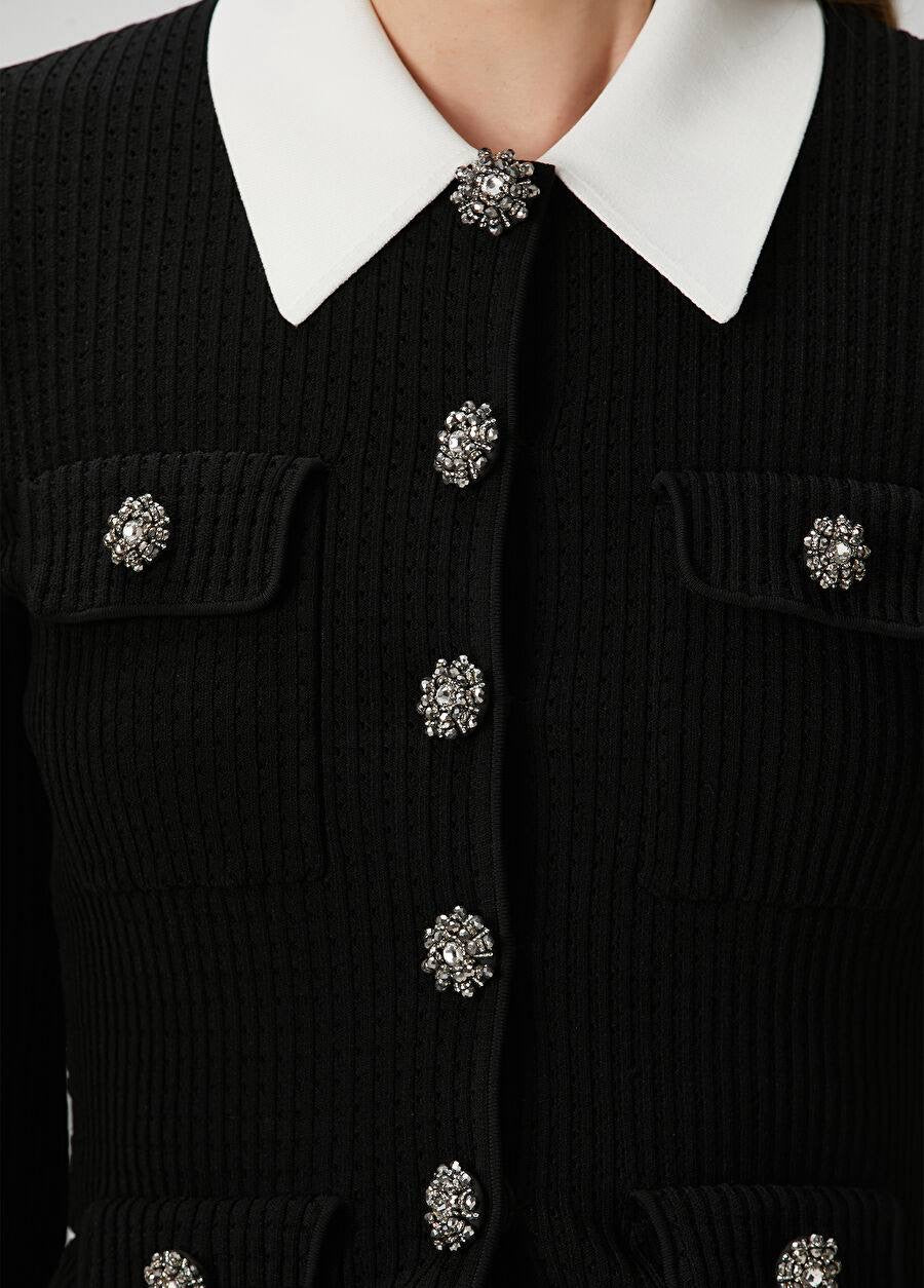 SP Black Contrast Collar Tailored Knit Mini | Midi Dress