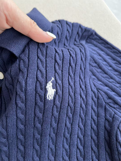 4 Colors! RL Cropped Mini Cable Knit Polo Shirt