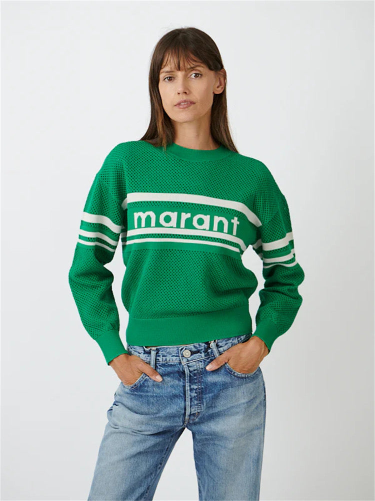 IM Arwen Emerald Cotton-Wool Blend Open Knit Sweater Pullover