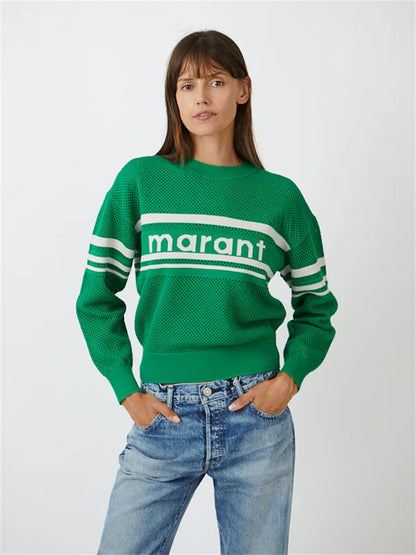 IM Arwen Emerald Cotton-Wool Blend Open Knit Sweater Pullover