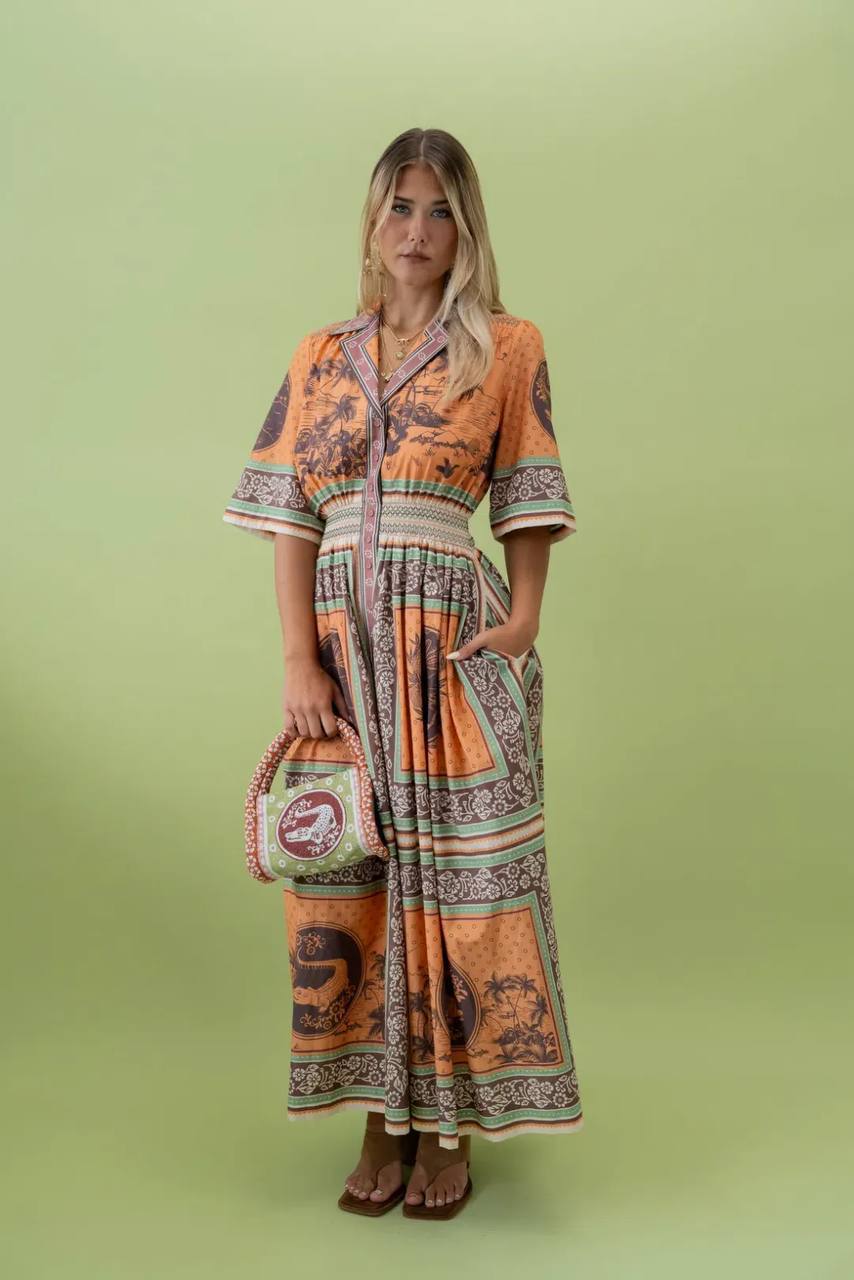 ALM Alberta Smocked Maxi Shirtdress