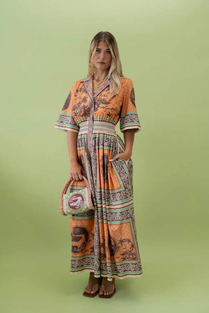 ALM Alberta Smocked Maxi Shirtdress