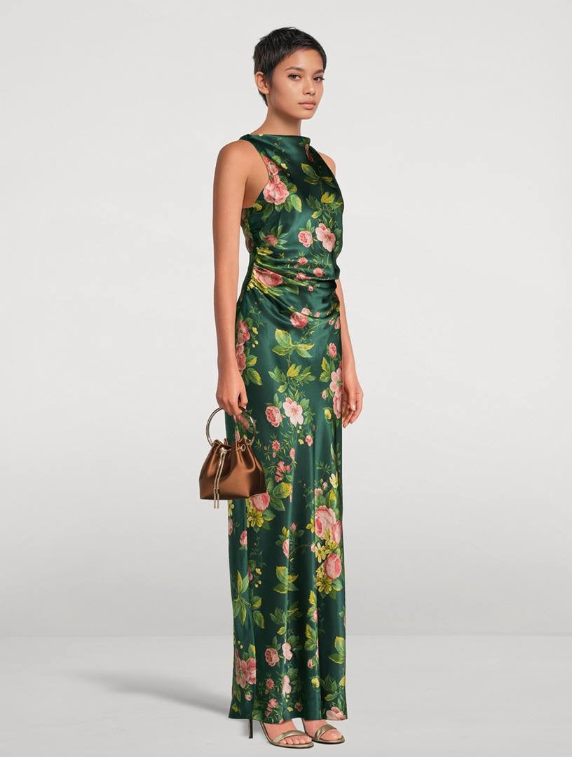 Ref Anaiis Silk High Neck Maxi Dress in Belvedere Green