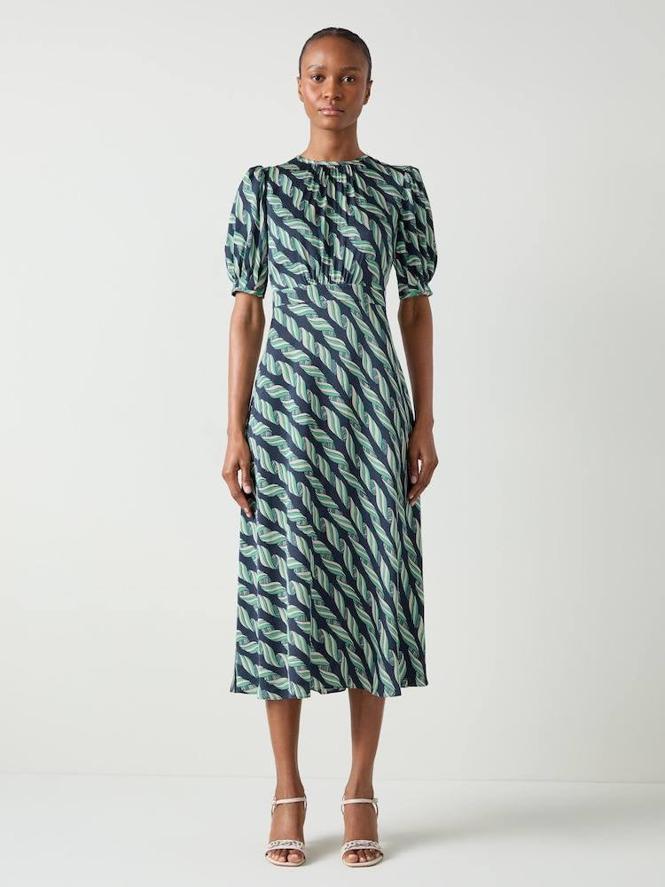 LKB Jem Ribbon-Print Viscose Midi Dress