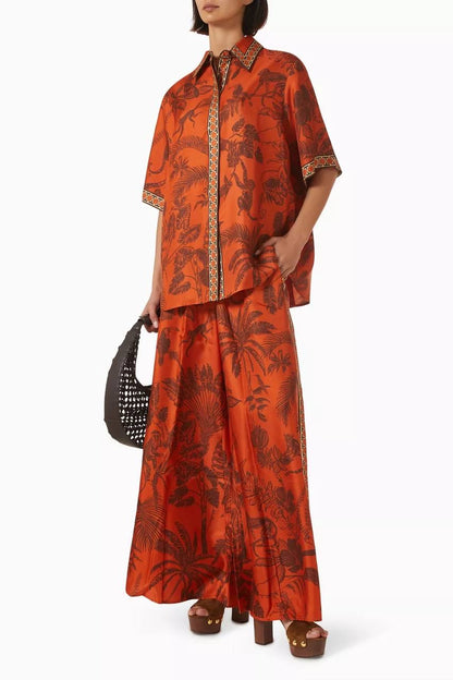 ALM Monkey Dance Printed Silk Satin Shirt | Pants | Set