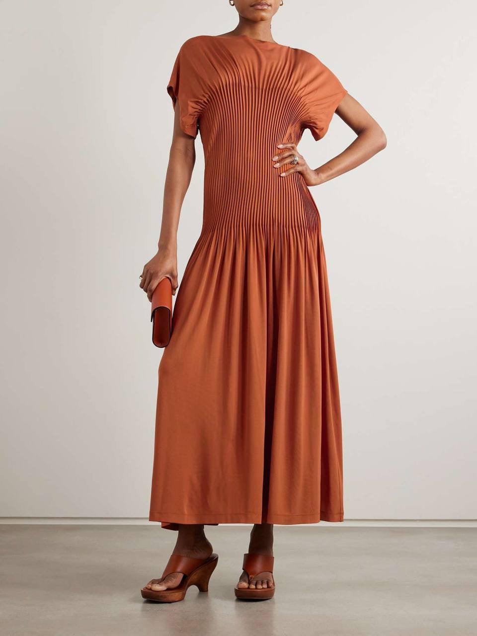 TOT Knife Pleated Viscose Maxi Dress