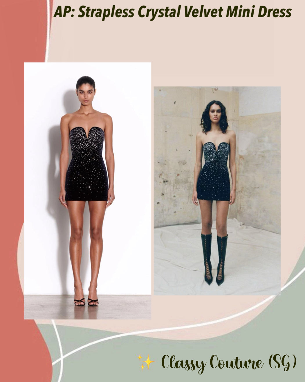 AP Strapless Sweetheart Crystal Stretch Velvet Mini Dress