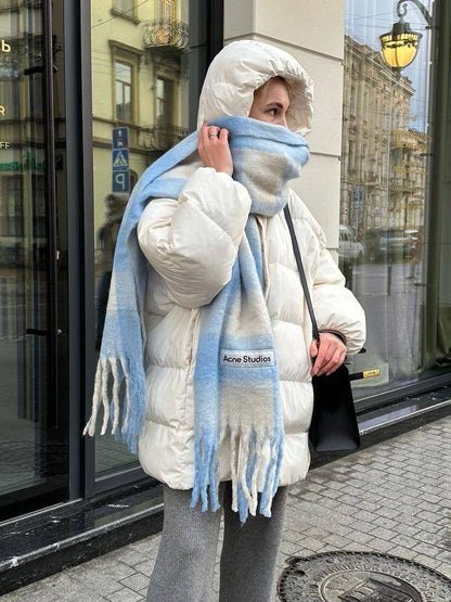 4 Colors! AC Checked Alpaca-Wool-Mohair blend Fringed Scarf
