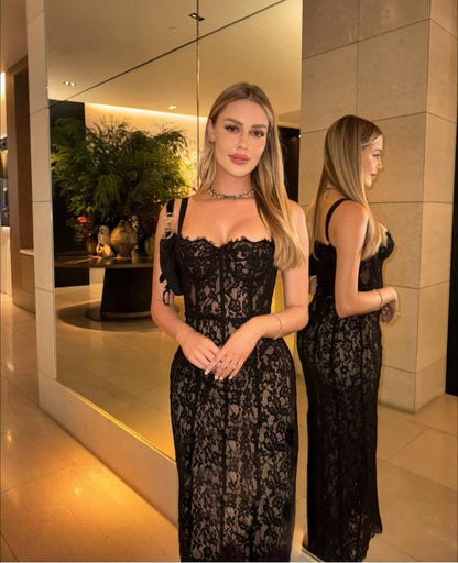 HS The Lace Cotton-Viscose Bustier Bodycon Column Midi Maxi Dress