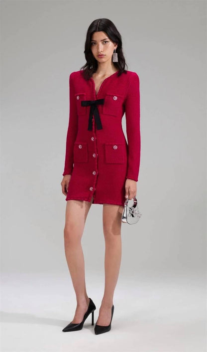 SP Red Melange Knit Mini Bow Dress